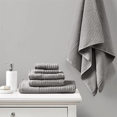 Madison Park Charcoal 100 Percent Cotton Waffle Towel Set, 6 Piece MP73-7179